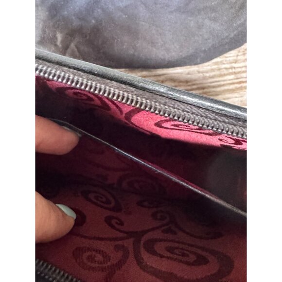 Brighton Black Croc Embossed Leather Organizer Crossbody Wallet Purse Heart Hard - Picture 8 of 10